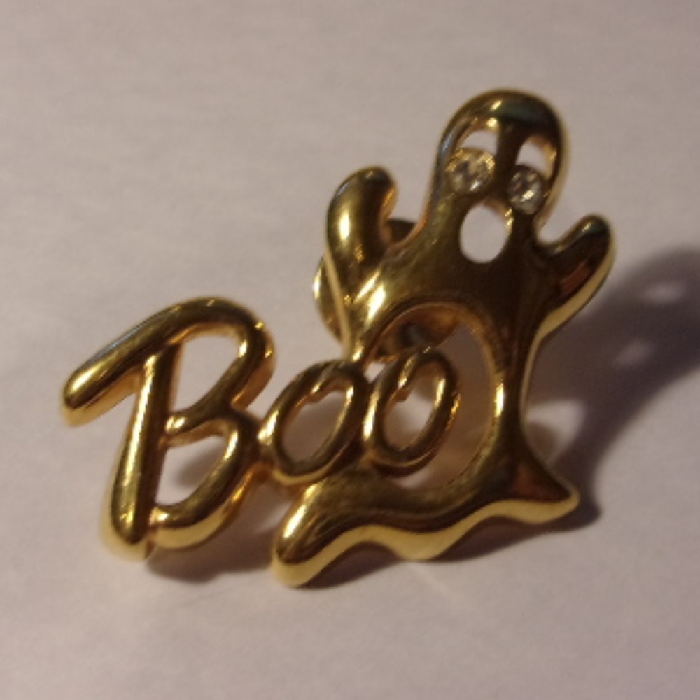 Avon Gold Tone Boo Ghost Halloween Pin
